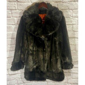Betty Rose Vintage Faux Fur Coat Brown Hip Length Button Union Made USA 41" Bust